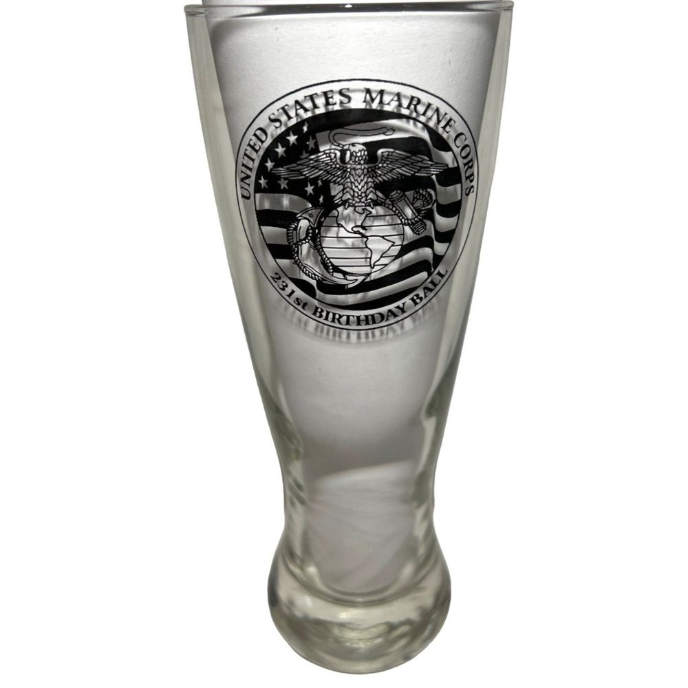 USMC 231st Birthday Ball Pint Glasses 8.5" Tall Set of Two - Picture 3 of 5